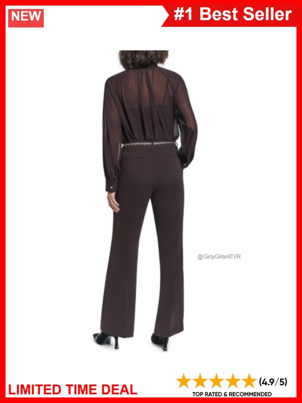 Karl Lagerfeld Chain Belt Straight Leg Work Pants Mid Rise Zip Closure - Picture 4 of 6